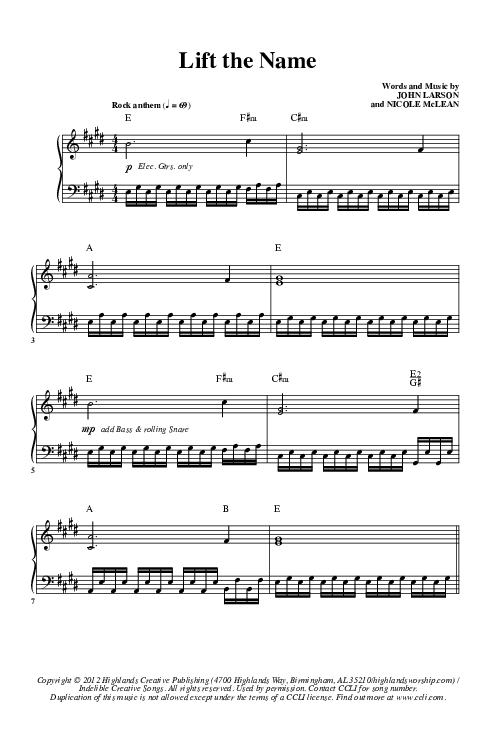 Lift The Name Piano Sheet (Highlands Worship)