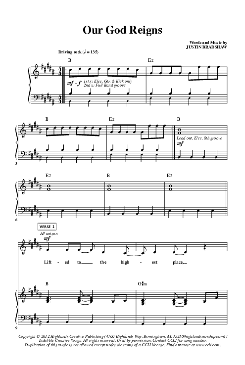 Our God Reigns Piano Sheet (Highlands Worship)