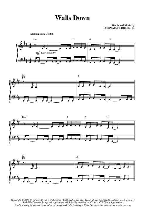 Walls Down Piano/Vocal (Highlands Worship)