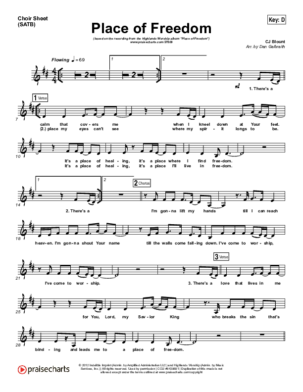 Place Of Freedom Choir Sheet (SATB) (Highlands Worship)