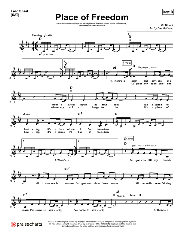 Place Of Freedom Lead Sheet (SAT) (Highlands Worship)