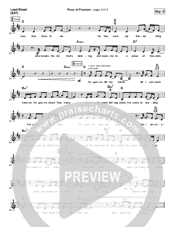 Place Of Freedom Lead Sheet (SAT) (Highlands Worship)