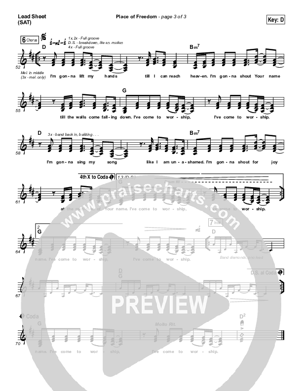 Place Of Freedom Lead Sheet (SAT) (Highlands Worship)
