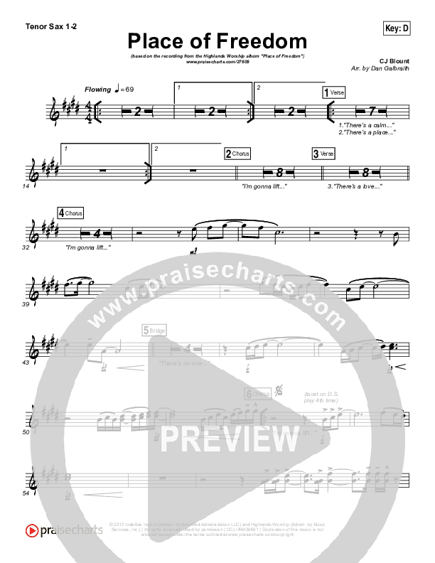 Place Of Freedom Tenor Sax 1/2 (Highlands Worship)