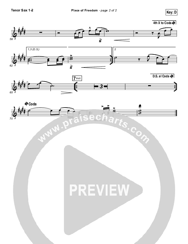 Place Of Freedom Tenor Sax 1/2 (Highlands Worship)