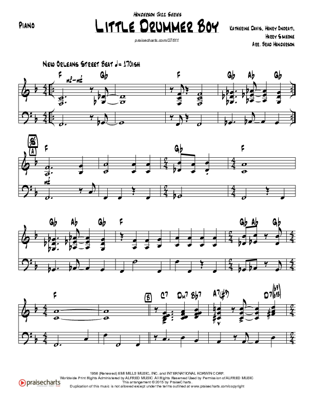 Little Drummer Boy (Instrumental) Piano Sheet (Brad Henderson)