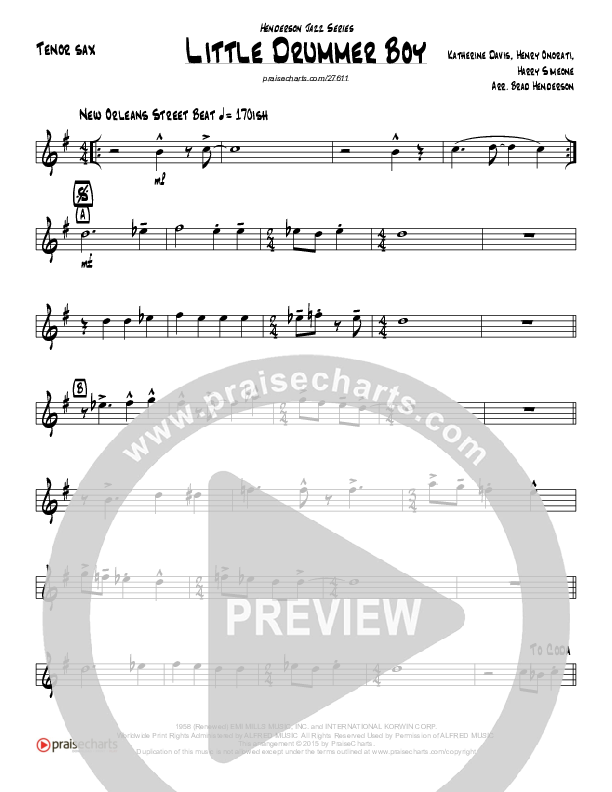Little Drummer Boy (Instrumental) Tenor Sax 2 (Brad Henderson)