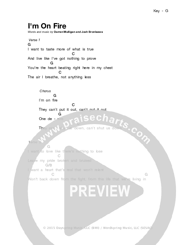 I'm On Fire Chords & Lyrics (We Are Messengers)