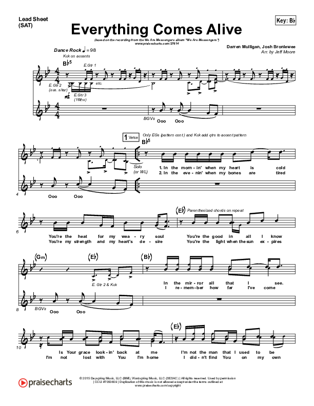 Everything Comes Alive Lead Sheet (SAT) (We Are Messengers)