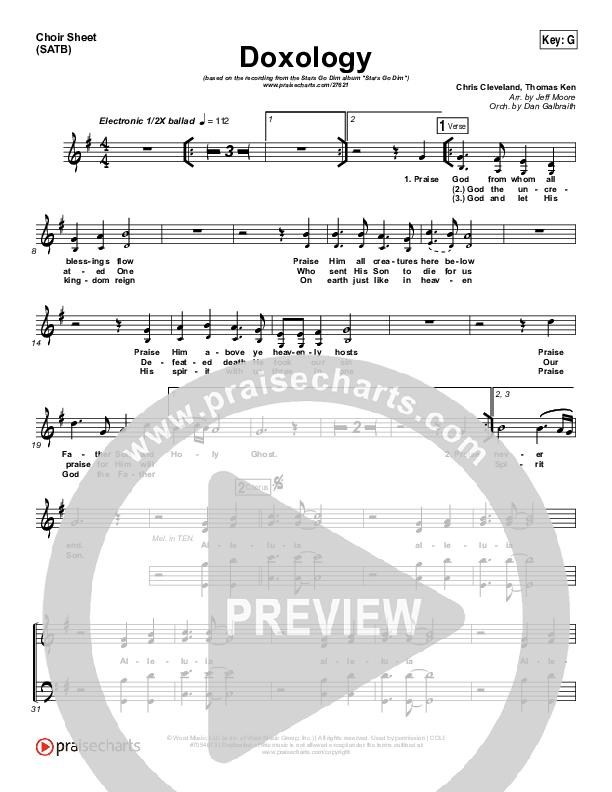 Doxology Choir Sheet (SATB) (Stars Go Dim)
