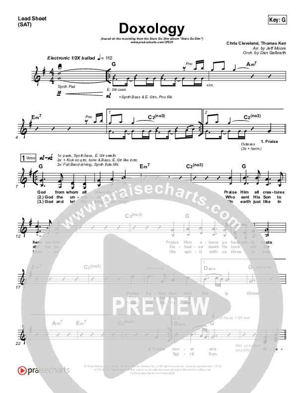 Doxology Lead Sheet (SAT) (Stars Go Dim)