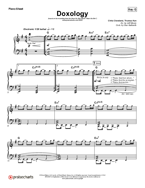 Doxology Piano Sheet (Stars Go Dim)
