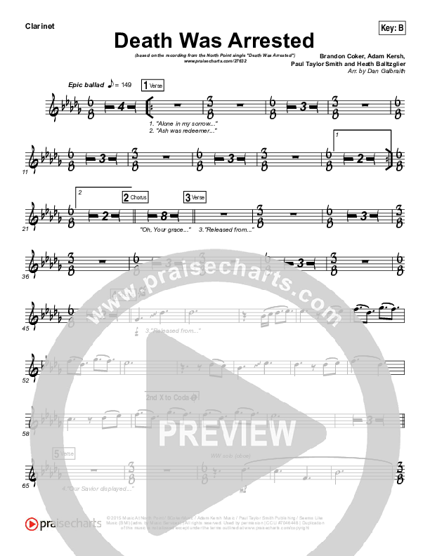 Death Was Arrested Clarinet (North Point Worship)