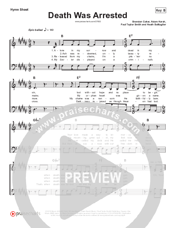 Death Was Arrested Hymn Sheet (North Point Worship)