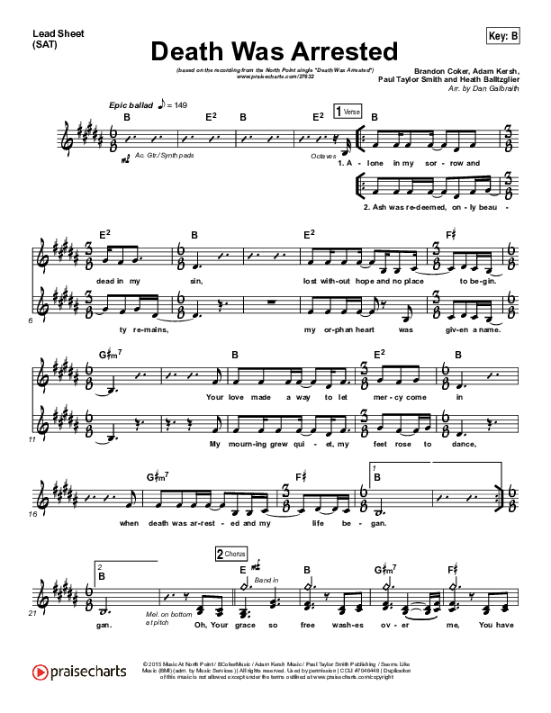 Death Was Arrested Lead Sheet (SAT) (North Point Worship)