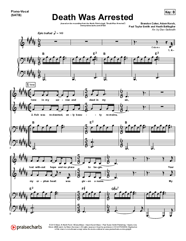 Death Was Arrested Piano/Vocal (SATB) (North Point Worship)