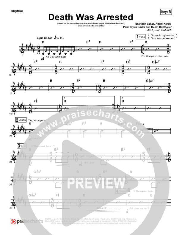 Death Was Arrested Rhythm Chart (North Point Worship)