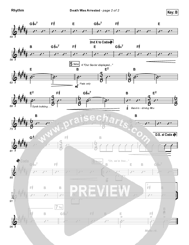 Death Was Arrested Rhythm Chart (North Point Worship)