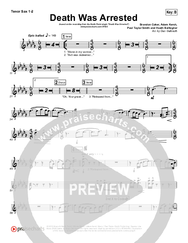 Death Was Arrested Tenor Sax 1/2 (North Point Worship)