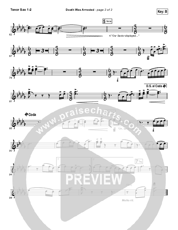 Death Was Arrested Tenor Sax 1/2 (North Point Worship)