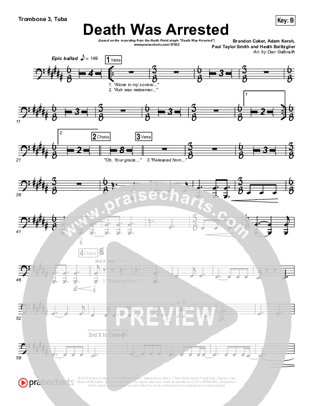 Death Was Arrested Trombone 3/Tuba (North Point Worship)