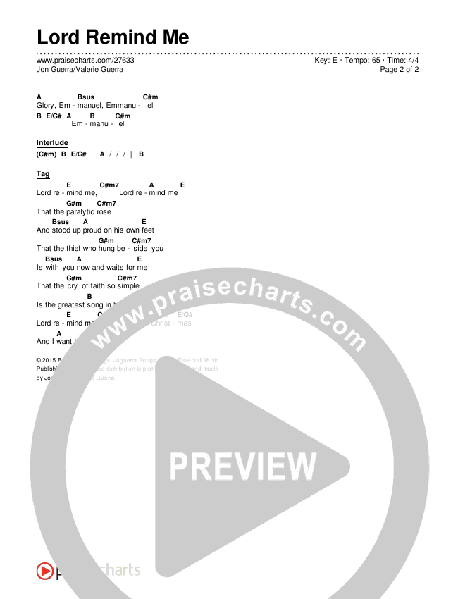 Lord Remind Me Chords & Lyrics (Jon Guerra / Valerie Guerra)