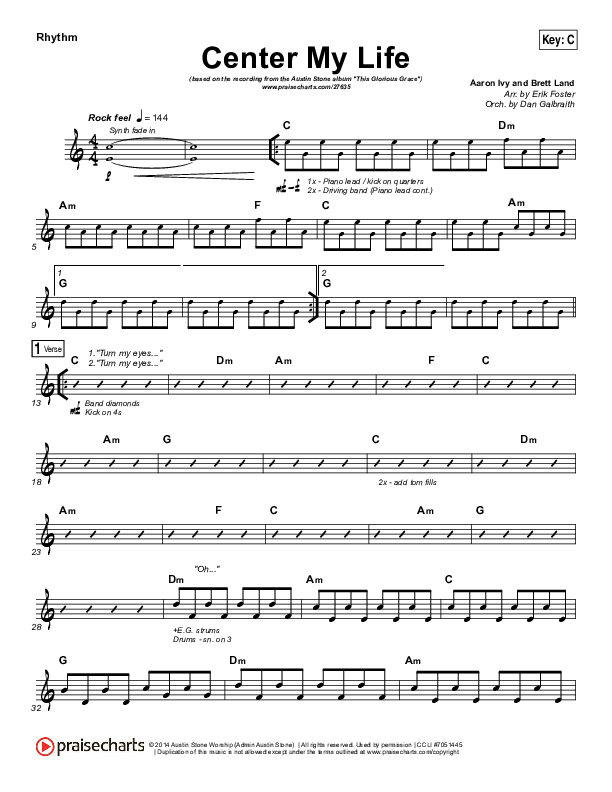 Center My Life Rhythm Chart (Austin Stone Worship)