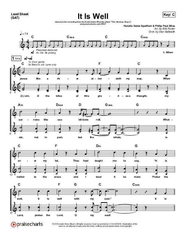 It Is Well Lead Sheet (SAT) (Austin Stone Worship)