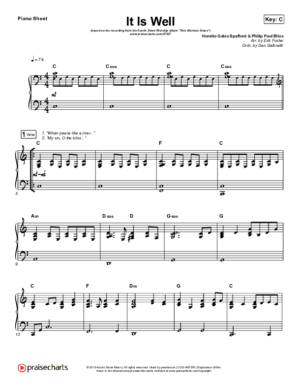 It Is Well Piano Sheet (Austin Stone Worship)