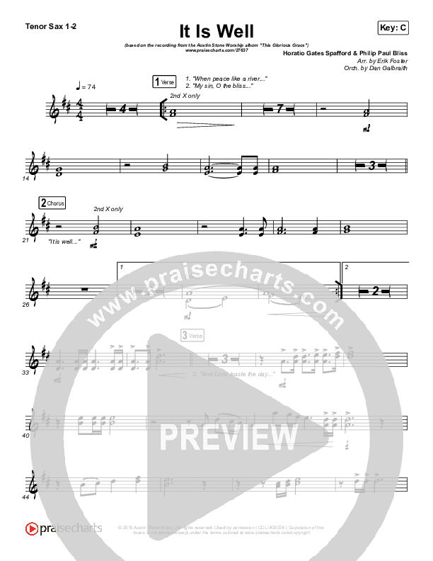 It Is Well Tenor Sax 1/2 (Austin Stone Worship)