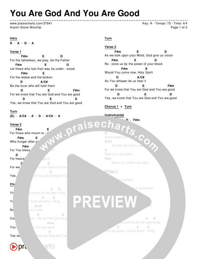 You Are God And You Are Good Chords & Lyrics (Austin Stone Worship)