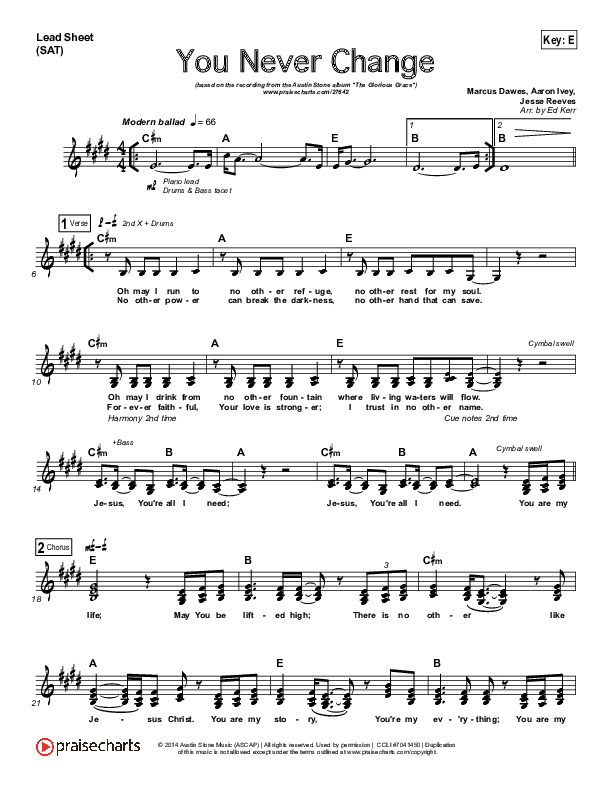 You Never Change Lead (SAT) (Austin Stone Worship)