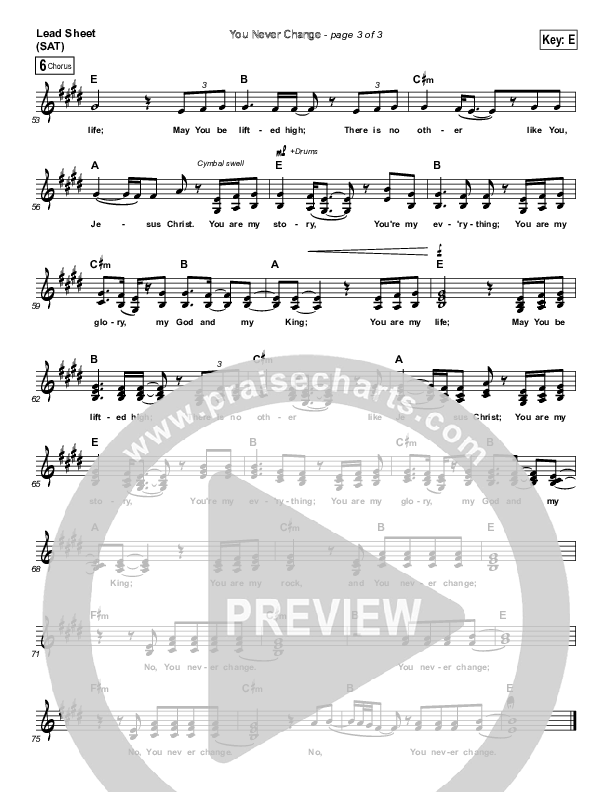 You Never Change Lead Sheet (SAT) (Austin Stone Worship)