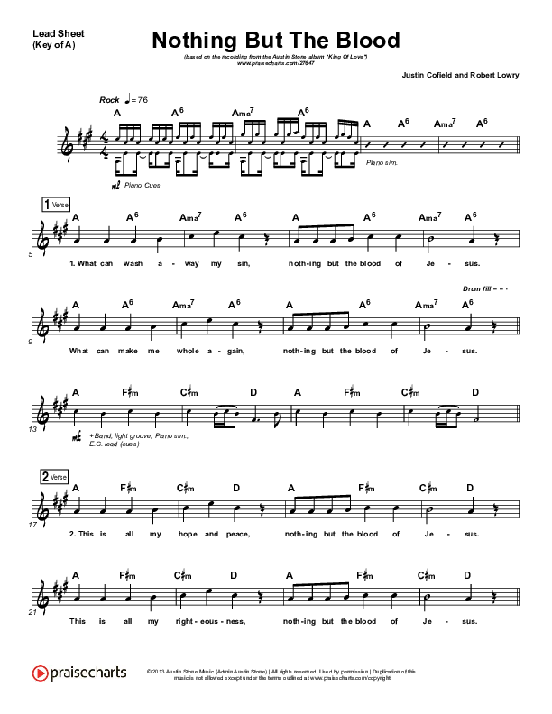 Nothing But The Blood Lead Sheet (Melody) (Austin Stone Worship)