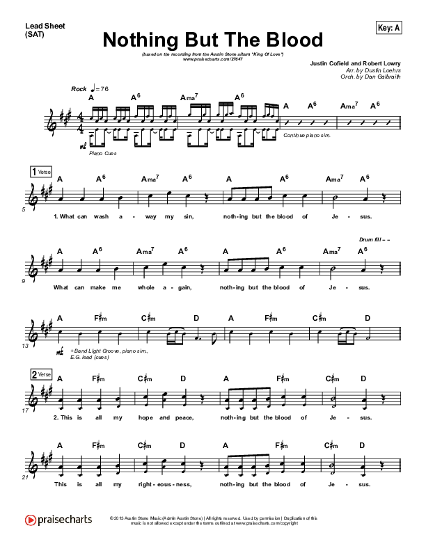 Nothing But The Blood Lead Sheet (SAT) (Austin Stone Worship)