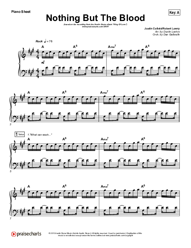 Nothing But The Blood Piano Sheet (Austin Stone Worship)