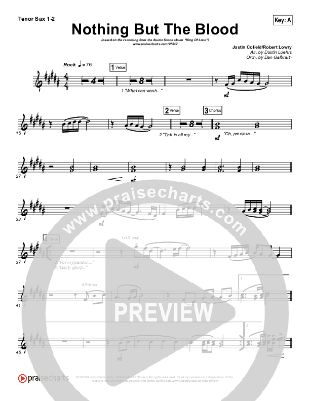 Nothing But The Blood Tenor Sax 1/2 (Austin Stone Worship)