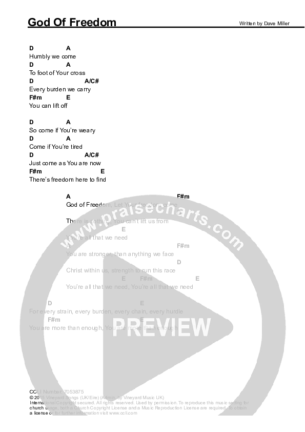 God Of Freedom Chords & Lyrics (Vineyard UK)