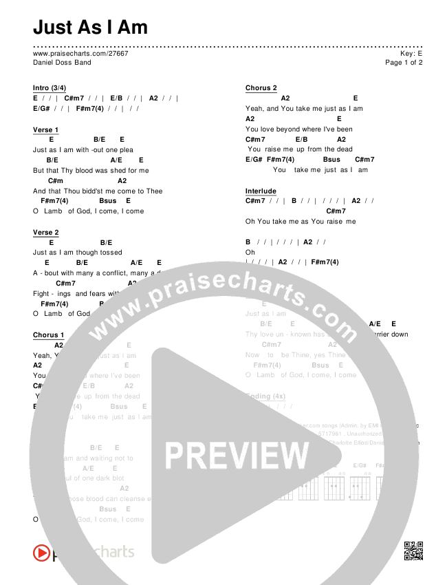 Just As I Am Chords & Lyrics (Daniel Doss Band)