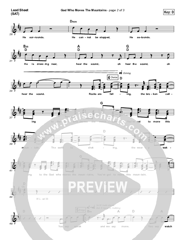 God Who Moves The Mountains Lead Sheet (SAT) (Dustin Smith)
