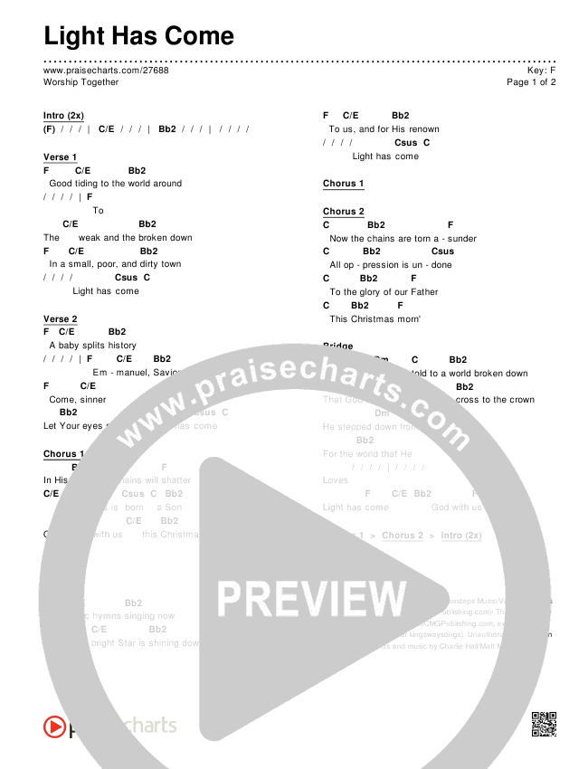 Light Has Come Chords & Lyrics (Worship Together)