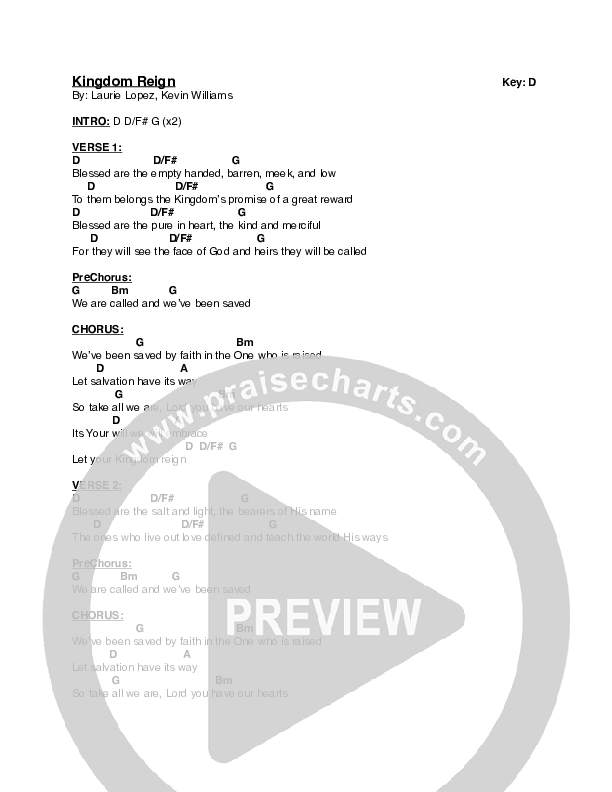 Kingdom Reign Chord Chart (Kellie & Kristen)