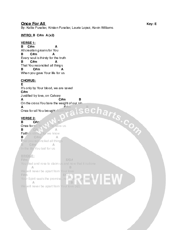 Once For All Chords & Lyrics (Kellie & Kristen)