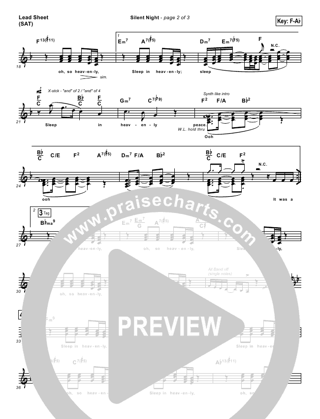 Silent Night Lead Sheet Sat Kirk Franklin Praisecharts - 