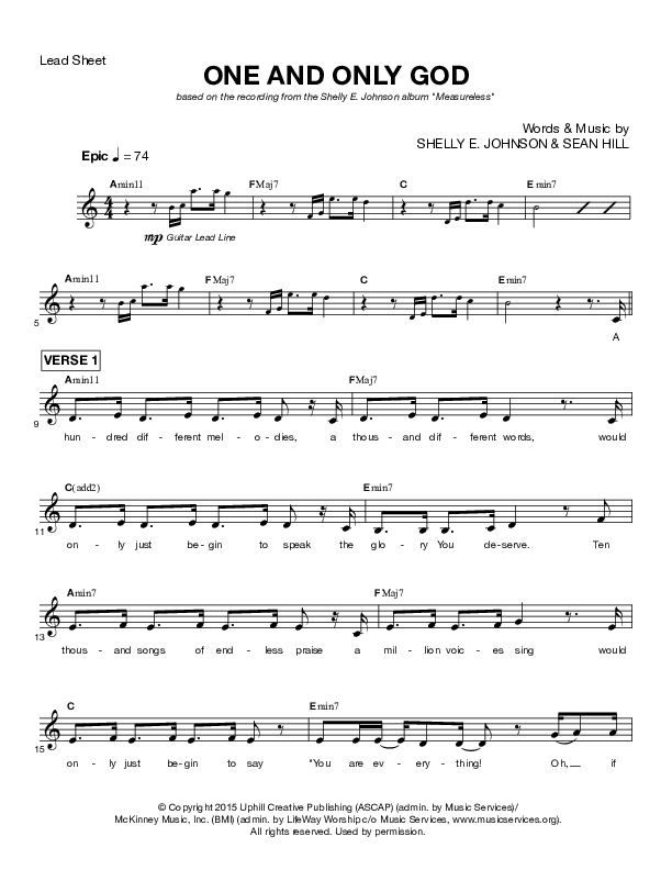 One And Only God Lead Sheet (Shelly E. Johnson)
