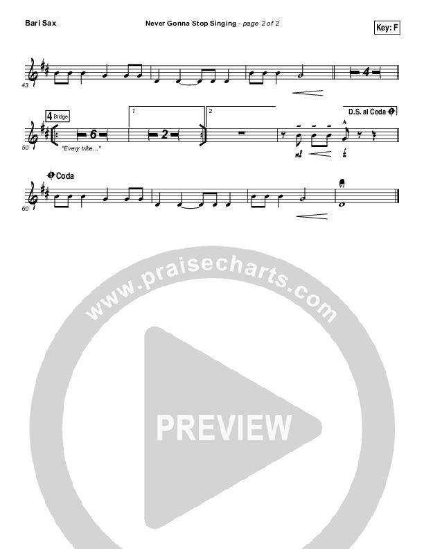 Never Gonna Stop Singing Bari Sax (Jesus Culture / Kim Walker-Smith)