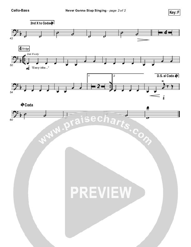 Never Gonna Stop Singing Cello/Bass (Jesus Culture / Kim Walker-Smith)