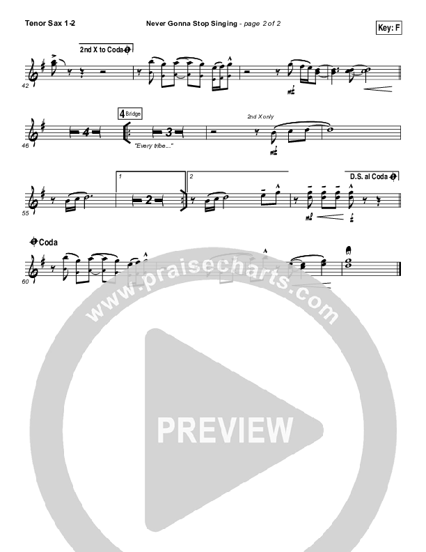 Never Gonna Stop Singing Tenor Sax 1/2 (Jesus Culture / Kim Walker-Smith)