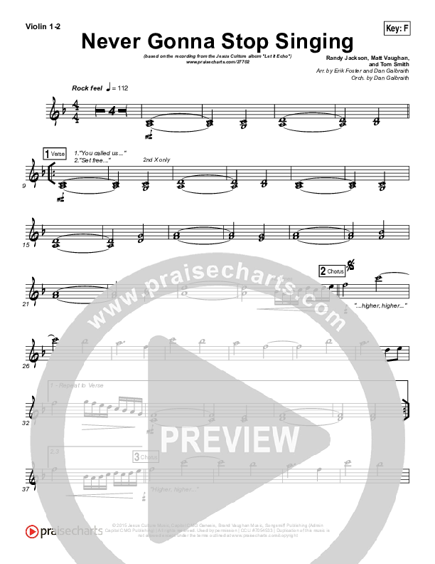 Never Gonna Stop Singing Violin 1/2 (Jesus Culture / Kim Walker-Smith)