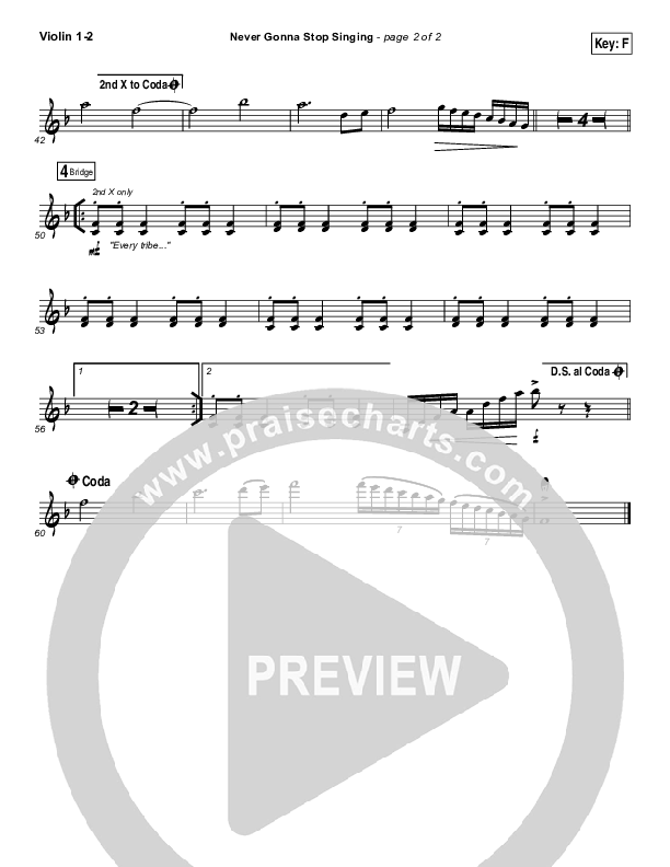 Never Gonna Stop Singing Violin 1/2 (Jesus Culture / Kim Walker-Smith)